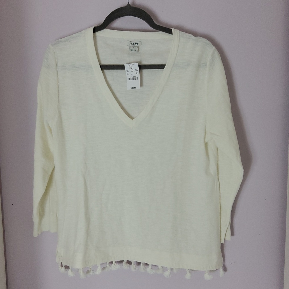 J Crew V-neck Long Sleeve Sweater with Tassels Size M